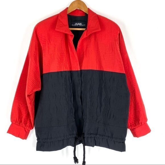 Amazing Vintage Ellen Tracy 100% Silk Jacket Shoulder Pads Pockets Button Close - Picture 1 of 9
